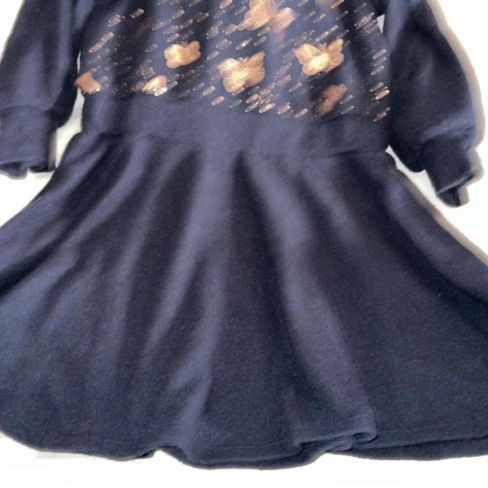 Little Mass Dress, SZ 3T, Hooded, Soft fleece feel, shinny Gold Butterflies (T4) - Picture 5 of 11
